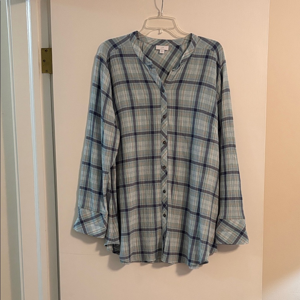 🌱 JJill light Teal Blue Plaid Tunic